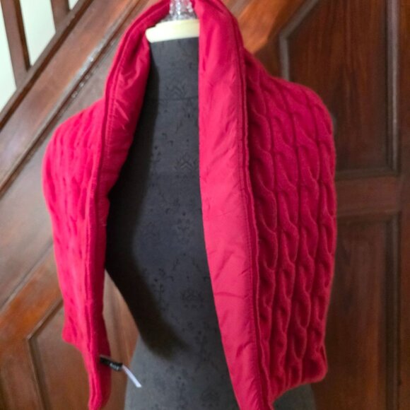 Talbots Red Cable Knit Scarf Quilted Reverse Side Lambswool Bld Winter Accessory - Picture 5 of 7